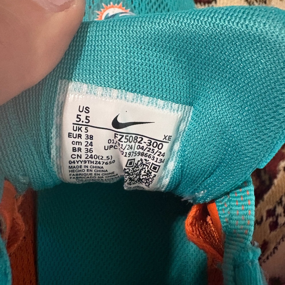 Nike Air Zoom Miami Dolphins Teal and Orange Athletic Sneakers size 5.5Y - Picture 5 of 5